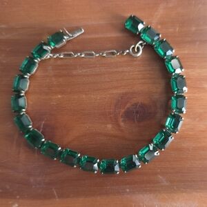 Vintage Art Deco | Sterling Silver Lab Created Emerald Bracelet. Guc